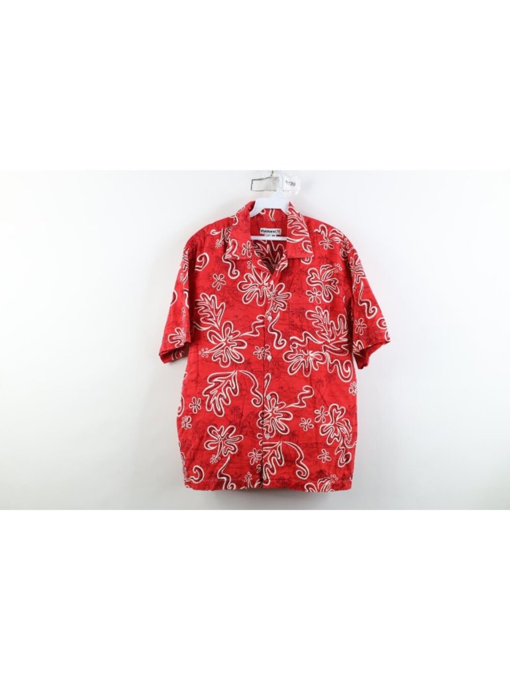 Vtg 90s Redsand Volleyball Mens Medium Faded Beach Luau Flower Button Shirt Red
